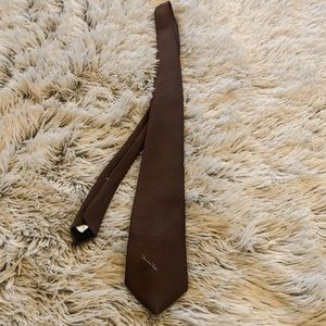 Oscar de la Renta Brown Tie with White Polka Dots 100% Polyester